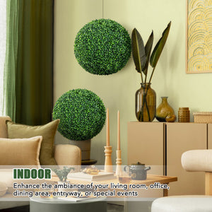 2 Pieces 16"/20" Artificial Plant Boxwood Topiary Ball for Patio Garden Front Door Balcony Backyard-M