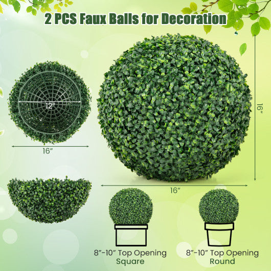 2 Pieces 16/20 Inches Artificial Plant Boxwood Topiary Ball for Patio Garden Front Door Balcony Backyard-S
