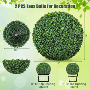 2 Pieces 16/20 Inches Artificial Plant Boxwood Topiary Ball for Patio Garden Front Door Balcony Backyard-S