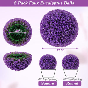17.5 Inch 2 Pack Faux Eucalyptus Decorative Balls with 7 Layers Leaves-Purple