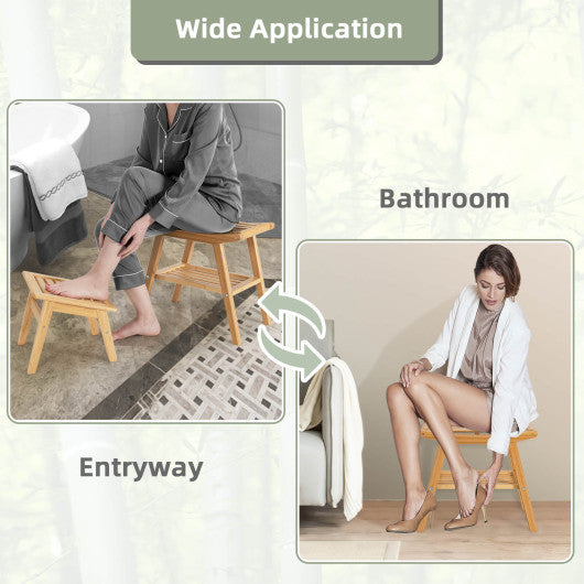 Bamboo Shower Seat Bench with Underneath Storage Shelf-Natural