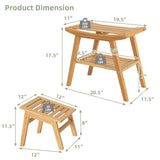 Bamboo Shower Seat Bench with Underneath Storage Shelf-Natural