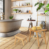 Bamboo Shower Seat Bench with Underneath Storage Shelf-Natural