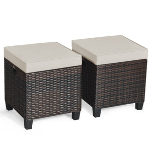2 Pieces Patio Rattan Ottoman Set with Removable Cushions-Beige
