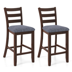 2 Pieces Counter Height Chairs with Fabric Seat and Rubber Wood Legs