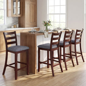 2 Pieces Counter Height Chairs with Fabric Seat and Rubber Wood Legs
