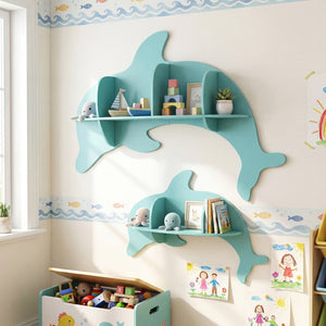 Floating Dolphin Shelves Wall Mounted Storage Display Rack-Blue