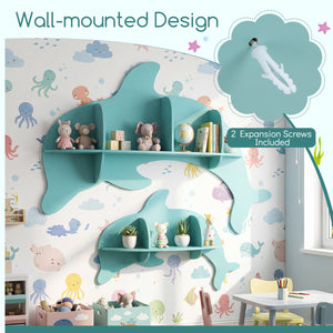 Floating Dolphin Shelves Wall Mounted Storage Display Rack-Blue