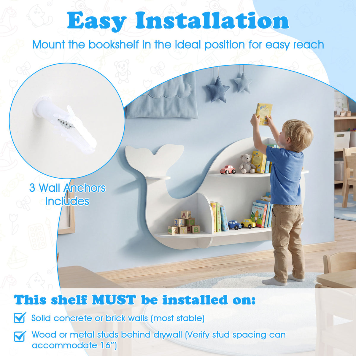 Floating Dolphin Shelves Wall Mounted Storage Display Rack-White