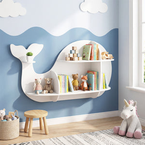 Floating Dolphin Shelves Wall Mounted Storage Display Rack-White