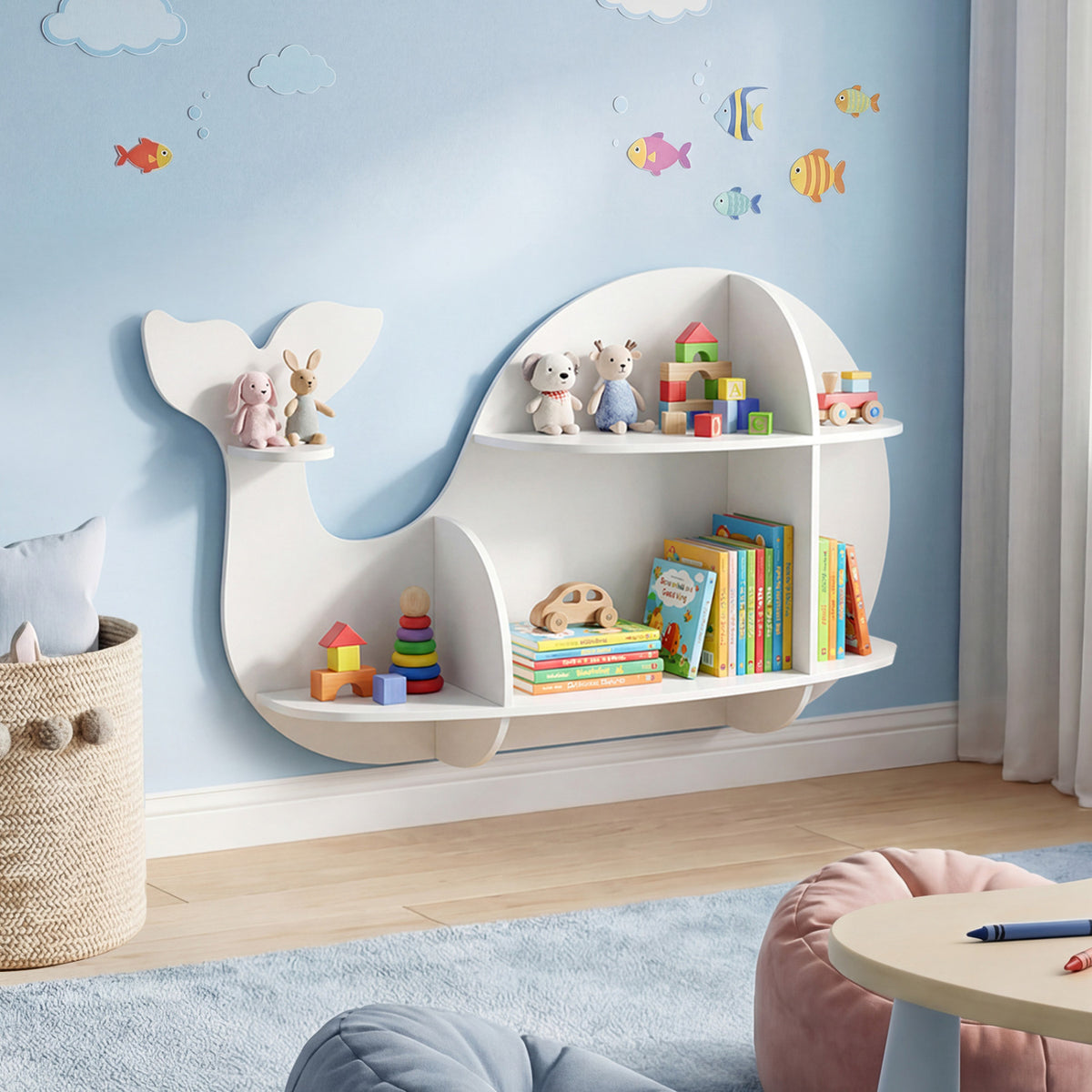 Floating Dolphin Shelves Wall Mounted Storage Display Rack-White
