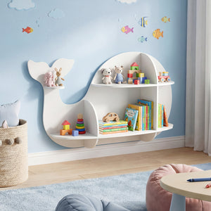 Floating Dolphin Shelves Wall Mounted Storage Display Rack-White