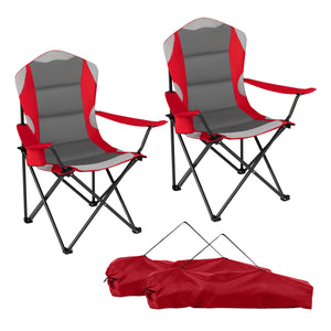 2 Pieces Folding Camping Chairs for Adults with Cup Holders-Red