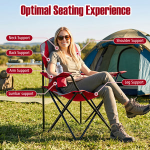 2 Pieces Folding Camping Chairs for Adults with Cup Holders-Red