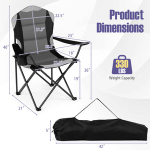 2 Pieces Folding Camping Chairs for Adults with Cup Holders-Black