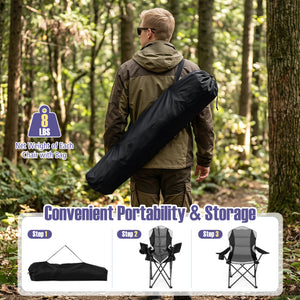 2 Pieces Folding Camping Chairs for Adults with Cup Holders-Black