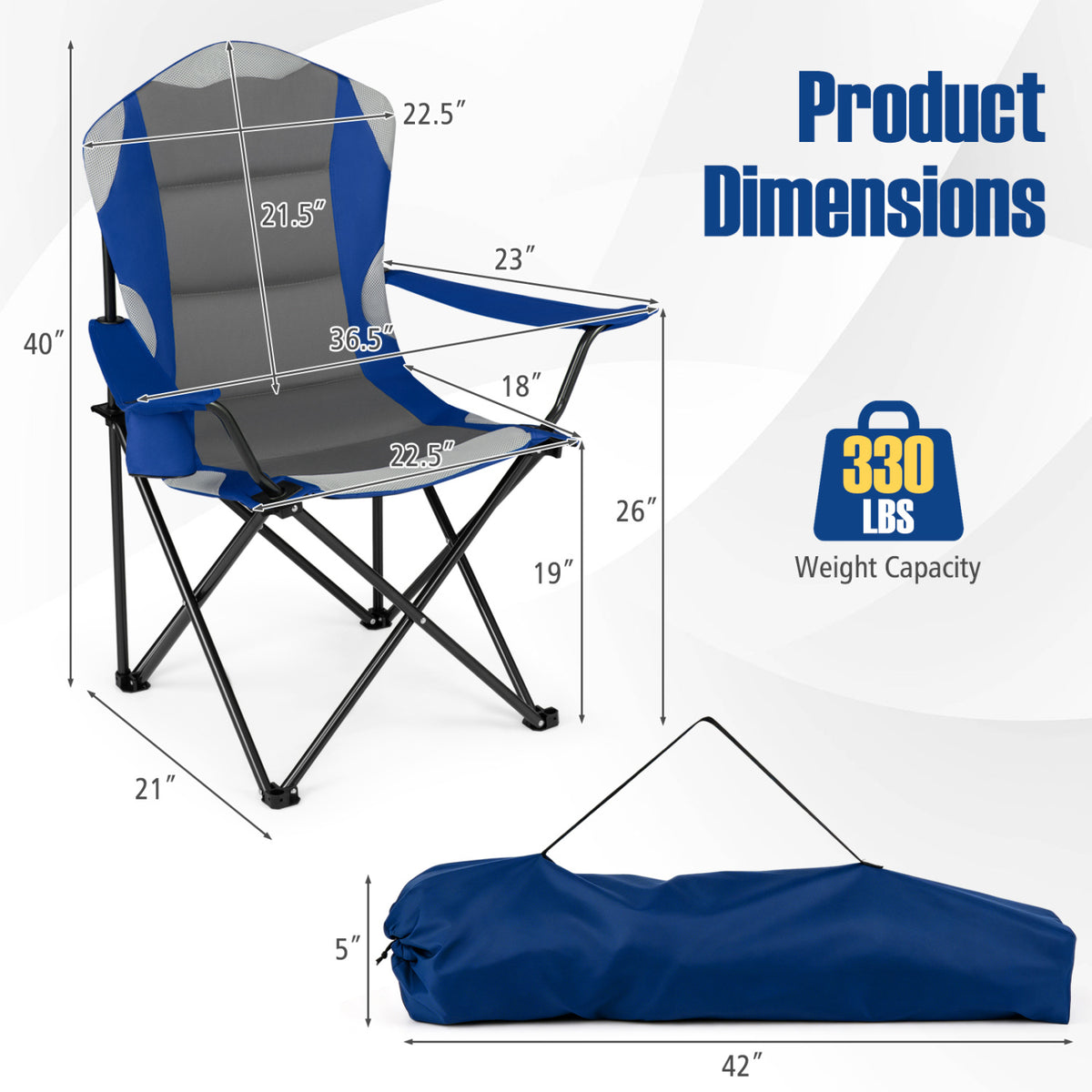 2 Pieces Folding Camping Chairs for Adults with Cup Holders-Navy
