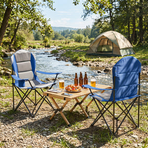 2 Pieces Folding Camping Chairs for Adults with Cup Holders-Navy