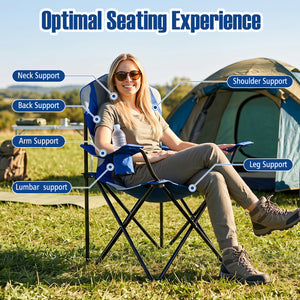 2 Pieces Folding Camping Chairs for Adults with Cup Holders-Navy