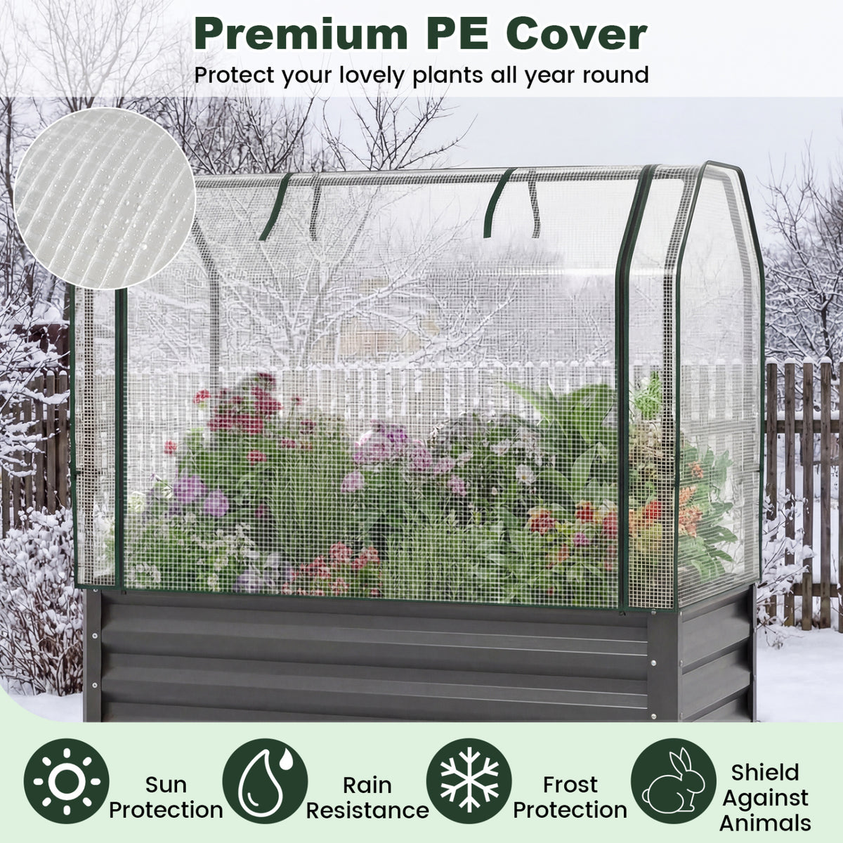 2 Pieces Galvanized Raised Garden Bed with Legs and Greenhouse Cover for Vegetable Flower-Gray