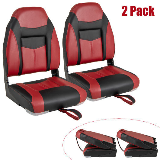2 Pieces High Back Folding Boat Seat Set with Sponge Cushion-Red