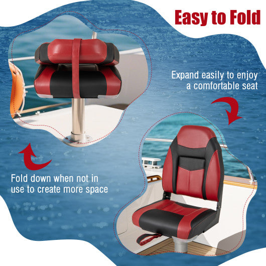 2 Pieces High Back Folding Boat Seat Set with Sponge Cushion-Red
