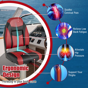 2 Pieces High Back Folding Boat Seat Set with Sponge Cushion-Red