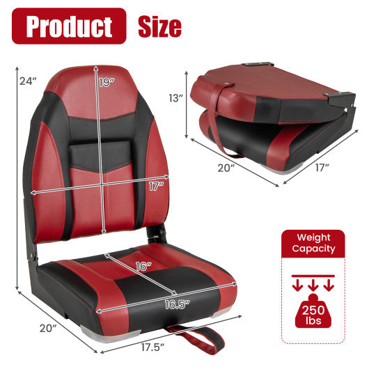 2 Pieces High Back Folding Boat Seat Set with Sponge Cushion-Red