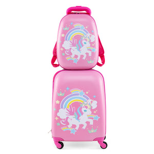 2 Pieces Kids Carry-on Luggage Set with 12 Inch Backpack-White