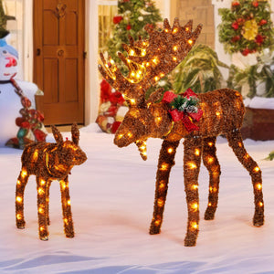 2 Pieces Lighted Moose Family with 170 LED Lights and Zip Ties