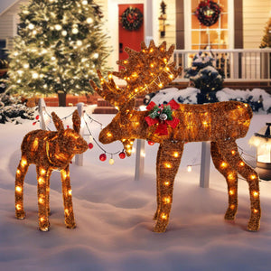 2 Pieces Lighted Moose Family with 170 LED Lights and Zip Ties