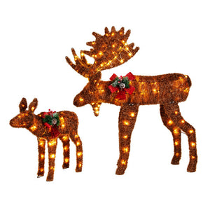 2 Pieces Lighted Moose Family with 170 LED Lights and Zip Ties