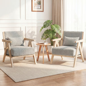 2 Pieces Living Room Furniture Set with Rubber Wood Frame-Gray