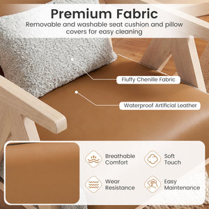 2 Pieces Living Room Furniture Set with Rubber Wood Frame-Brown