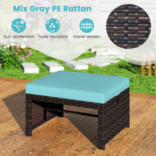 Multipurpose Outdoor 2 Pieces Patio PE Rattan Ottomans Footstool-Turquoise