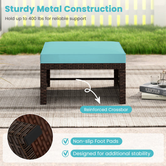 Multipurpose Outdoor 2 Pieces Patio PE Rattan Ottomans Footstool-Red