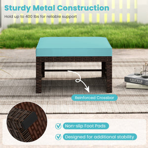 Multipurpose Outdoor 2 Pieces Patio PE Rattan Ottomans Footstool-Red