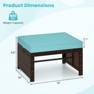 Multipurpose Outdoor 2 Pieces Patio PE Rattan Ottomans Footstool-Turquoise