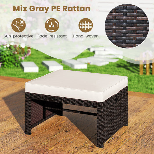 Multipurpose Outdoor 2 Pieces Patio PE Rattan Ottomans Footstool-White