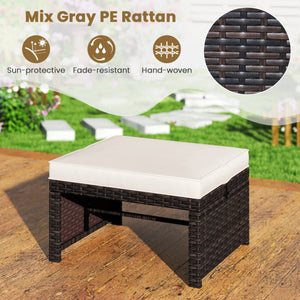 Multipurpose Outdoor 2 Pieces Patio PE Rattan Ottomans Footstool-White