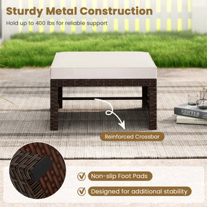 Multipurpose Outdoor 2 Pieces Patio PE Rattan Ottomans Footstool-Turquoise