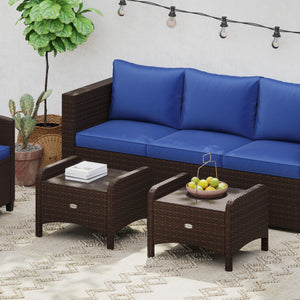 2 Pieces Outdoor Patio PE Wicker Ottomans with Removable Cushions-Navy
