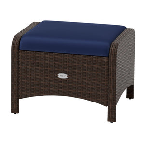 2 Pieces Outdoor Patio PE Wicker Ottomans with Removable Cushions-Navy
