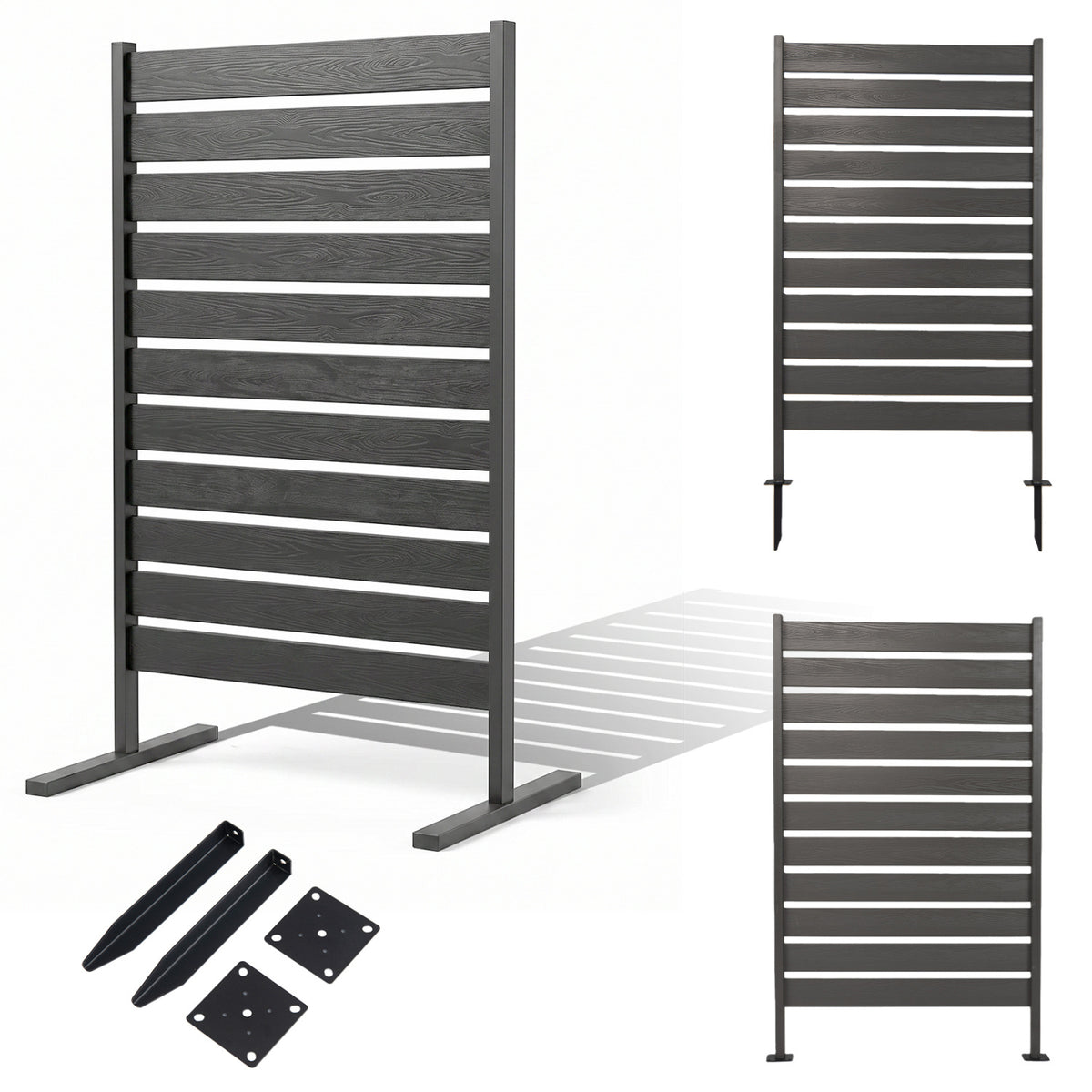 2 Pieces Outdoor Privacy Screen Fence for Backyard Pool Lawn-Gray