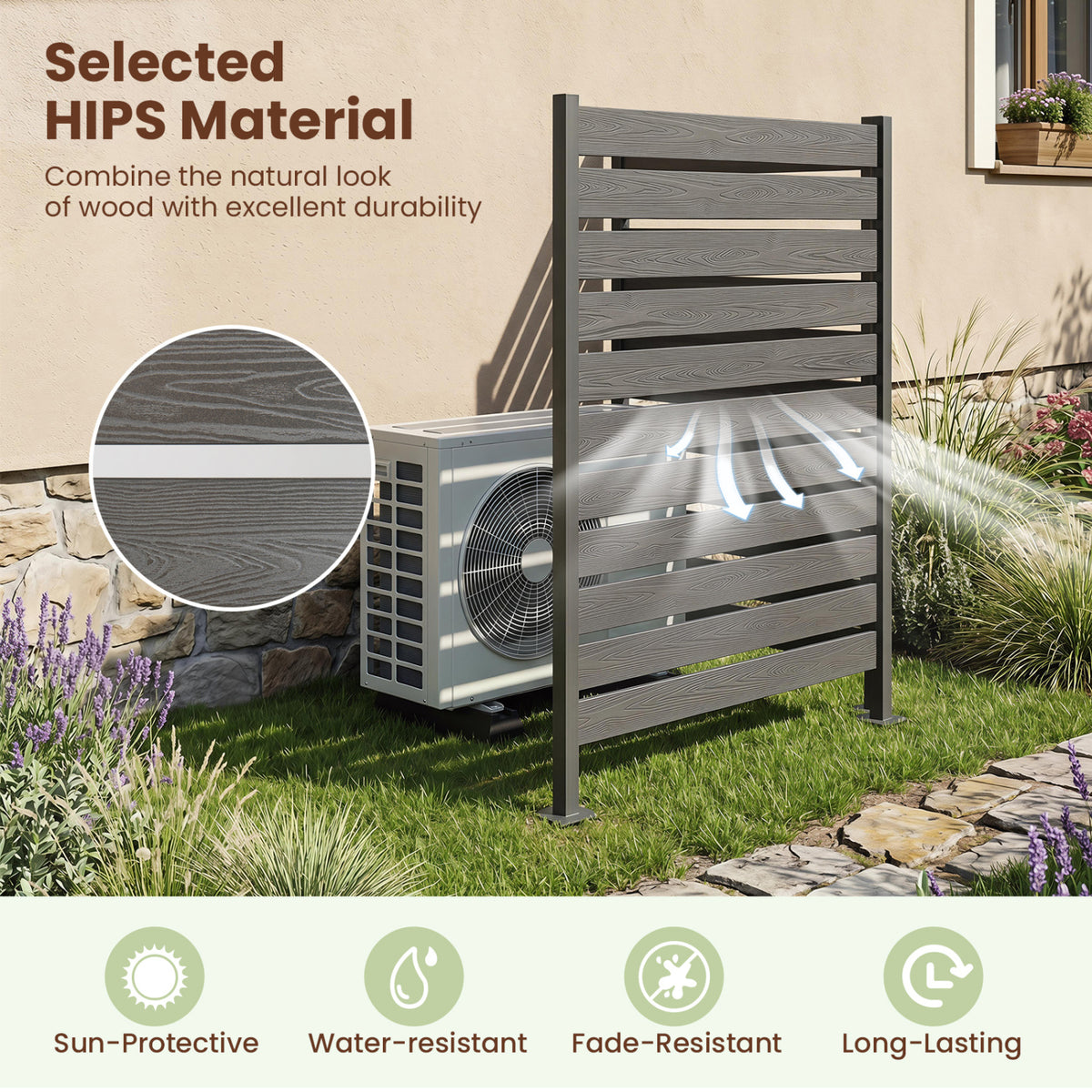2 Pieces Outdoor Privacy Screen Fence for Backyard Pool Lawn-Gray