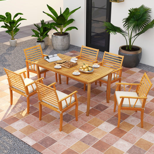 2 Pieces Patio Dining Chairs Outdoor Acacia Wood Armchairs Bistro Conversation Furniture-White