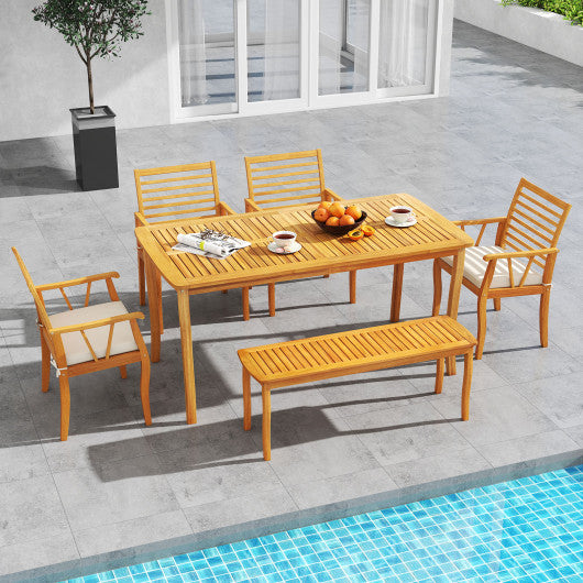 2 Pieces Patio Dining Chairs Outdoor Acacia Wood Armchairs Bistro Conversation Furniture-White