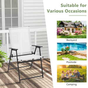 2 Pieces Patio Folding Chairs with Armrests for Deck Garden Yard-White