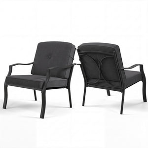 2 Pieces Patio Metal Chairs with Seat and Back Cushions for Yard-Black
