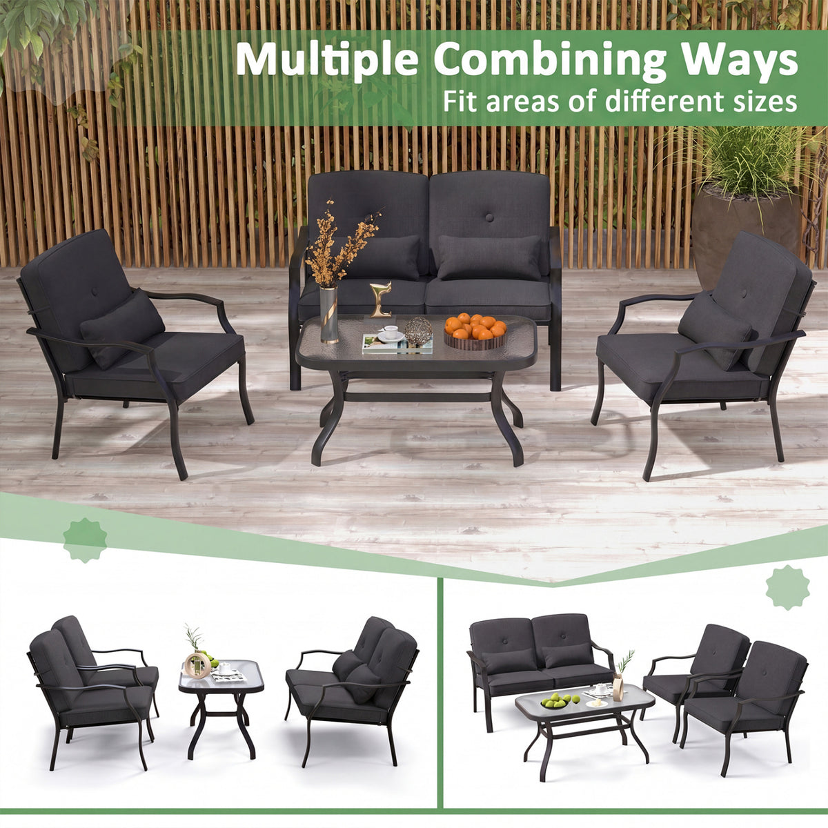2 Pieces Patio Metal Chairs with Seat and Back Cushions for Yard-Black